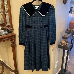 NWT~Vtg BONNIE JEAN Girls Teens Green Plaid Velvet Maxi Holiday Dress Size 14Y